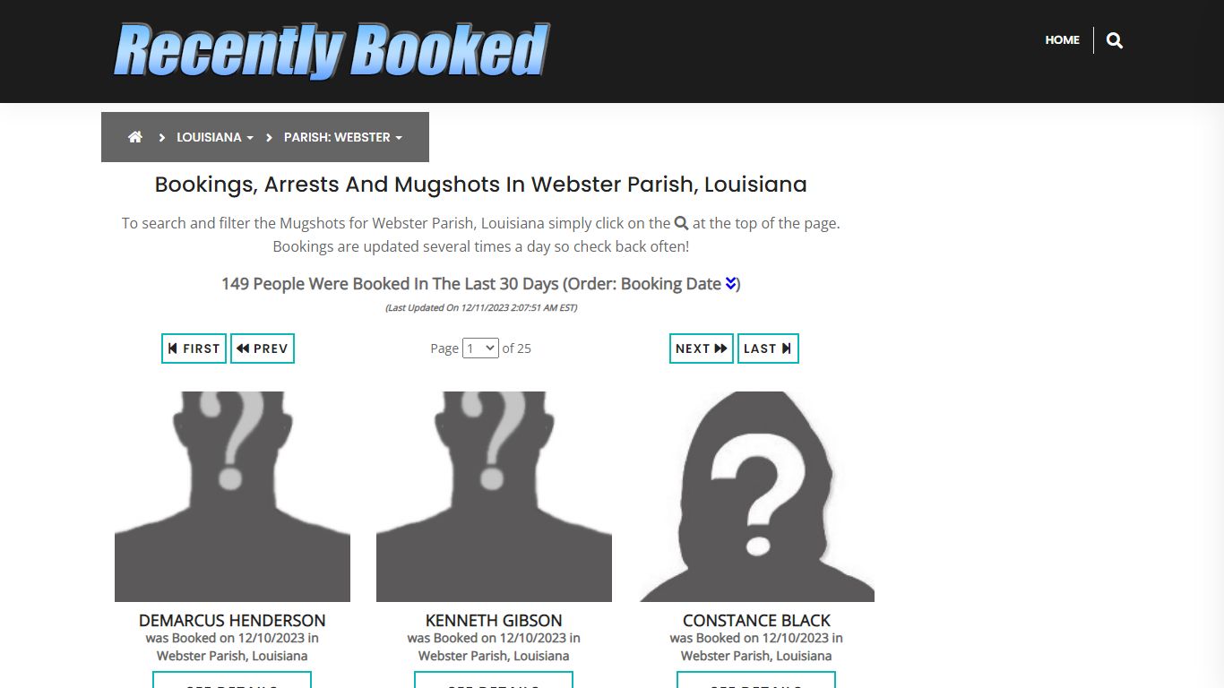 Bookings, Arrests and Mugshots in Webster Parish, Louisiana
