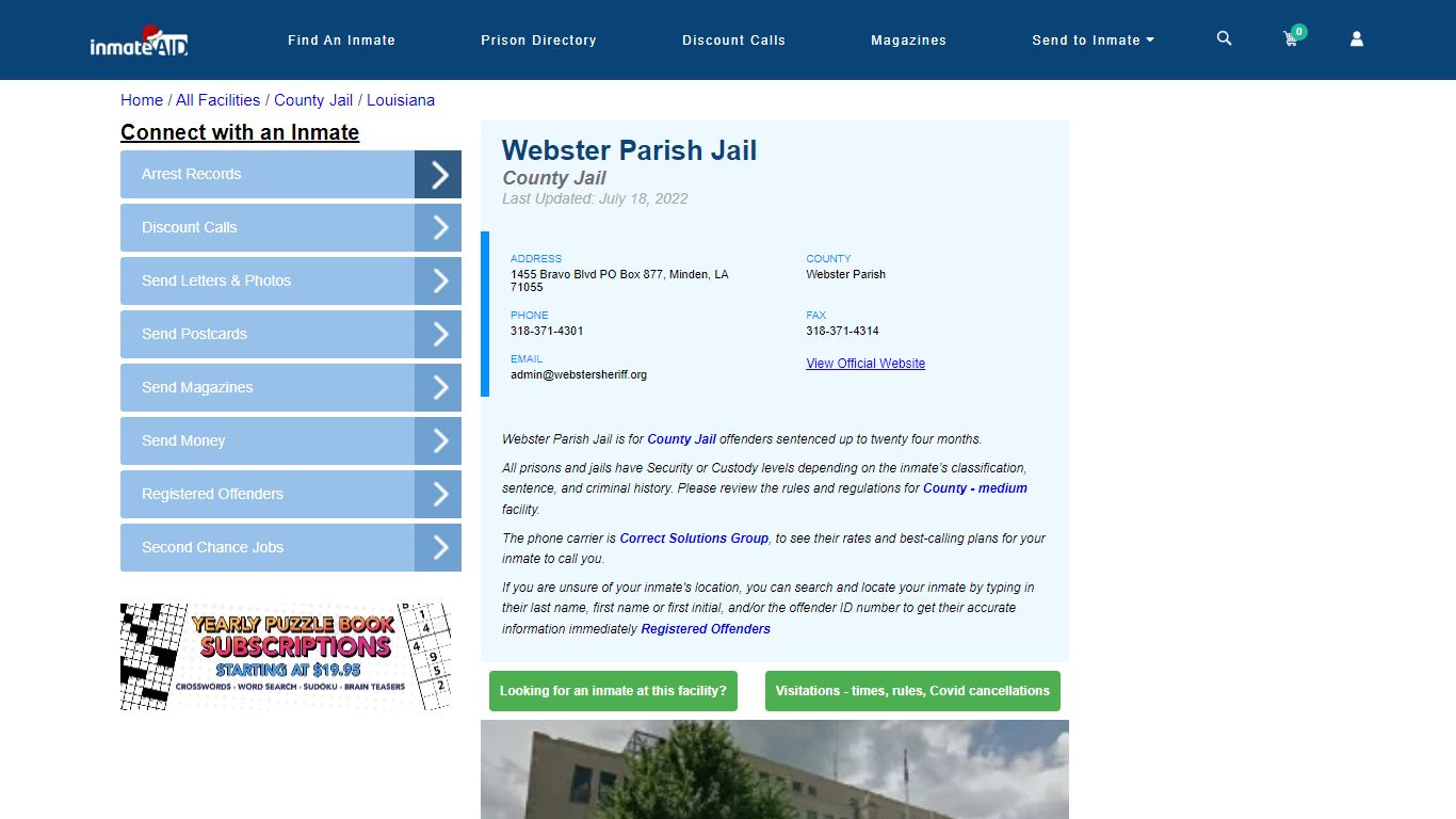 Webster Parish Jail - Inmate Locator - Minden, LA