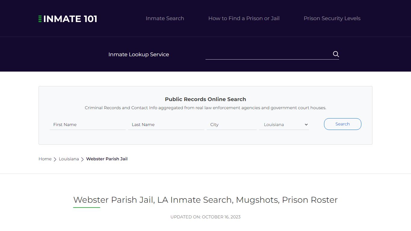 Webster Parish Jail, LA Inmate Search, Mugshots, Prison Roster