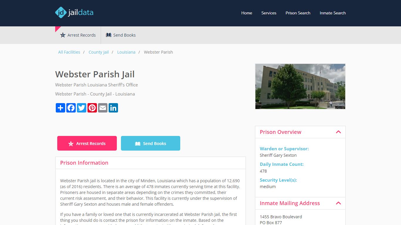 Webster Parish Jail Inmate Search and Prisoner Info - Minden, LA